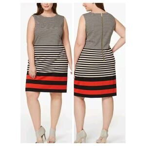 4073) Calvin Klein Plus Sleeveless Mix Stripe Shift Dress size 16